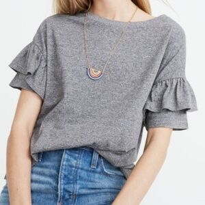 Madewell Gray Ruffle Sleeve Tee Size Medium